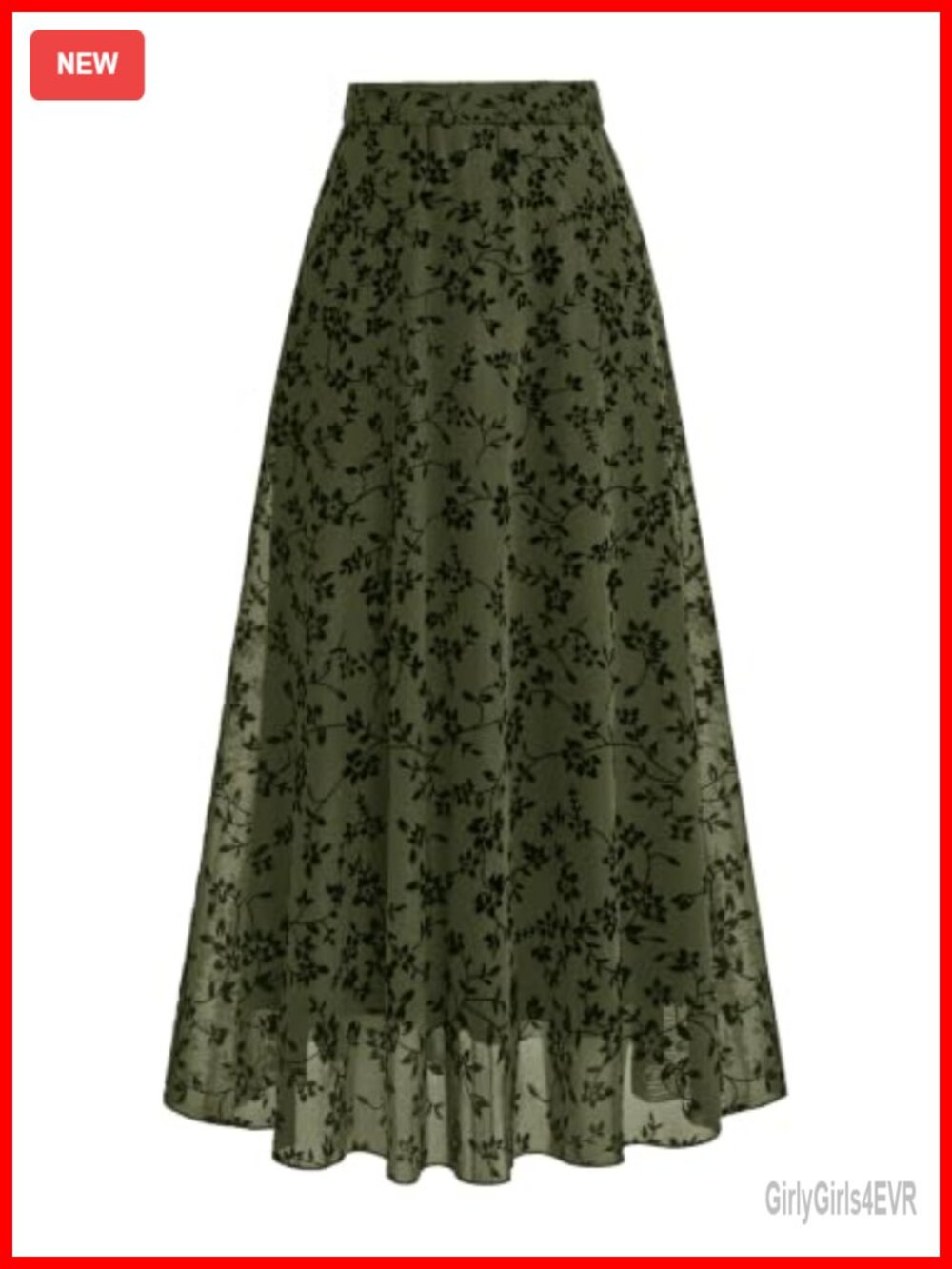 Floral Mesh Maxi Skirt High Waisted Tulle A-Line Long Flowy Layered